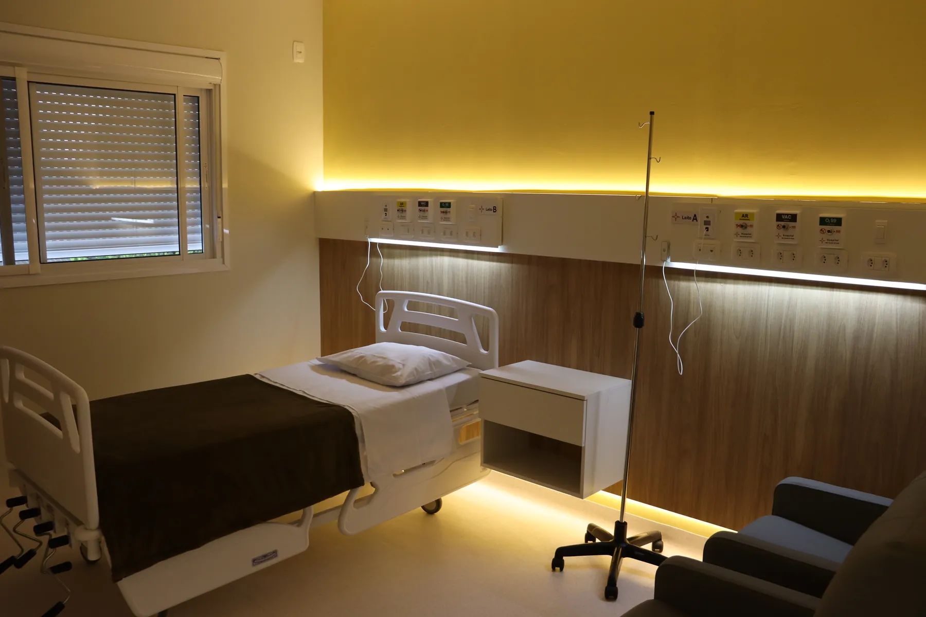 Quarto de internação da Unidade Santa Rita do Hospital São Vicente de Paulo